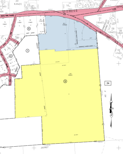 Dunning property in yellow.